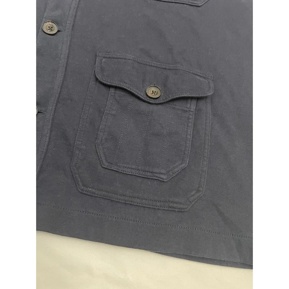 Vintage Polo Ralph Lauren Cardigan XL Blue Utility Pockets Leather Elbow Patches